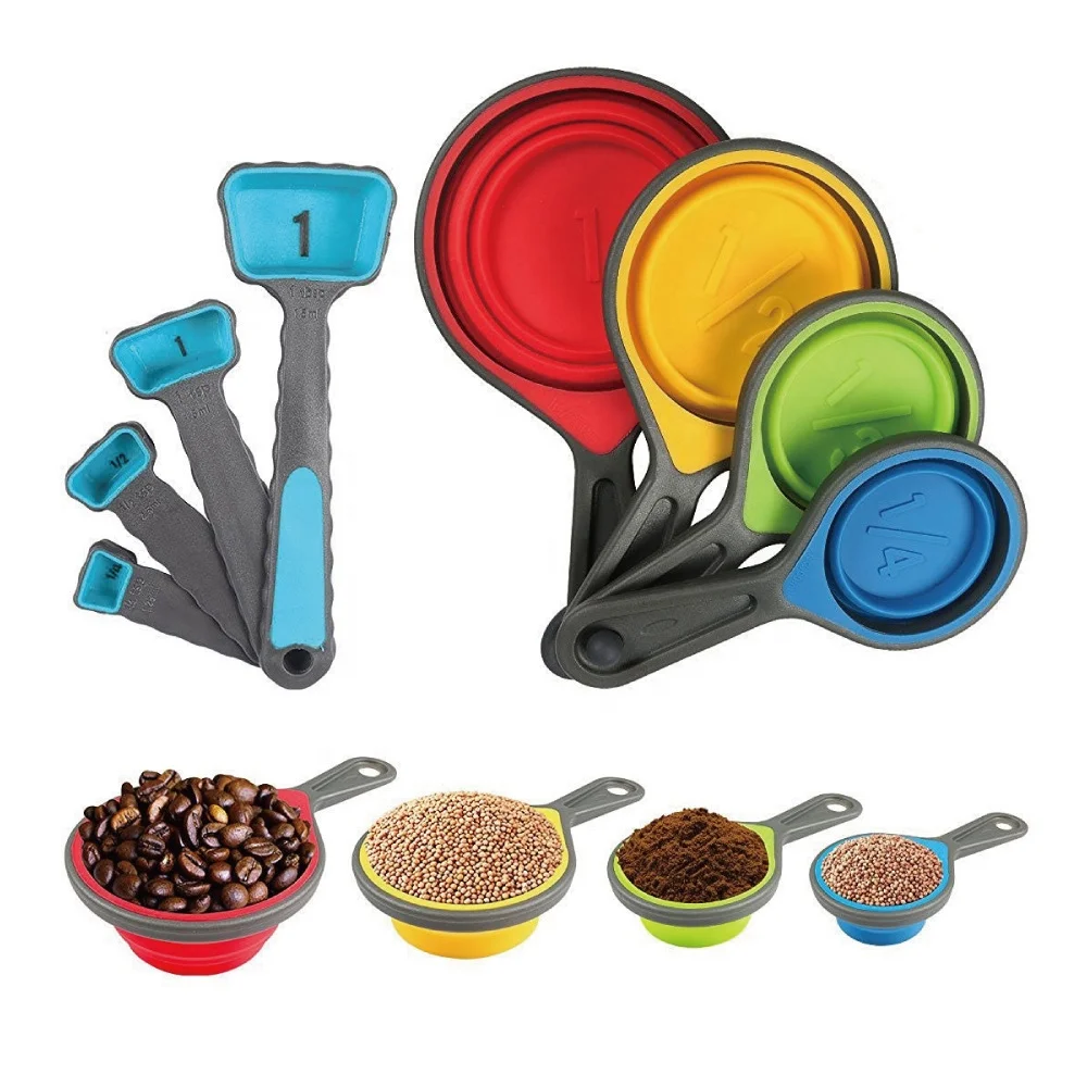 Wholesale Colourful Portable Collapsible Silicone Measuring Cup Spoons