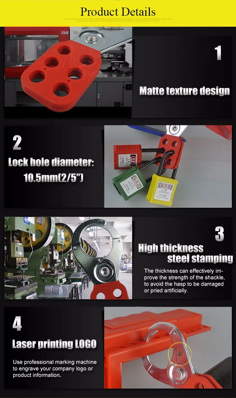 BOSHI OEM steel 6 padlock holes clamp on safety hasp lockout with handle