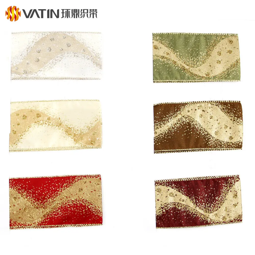 63mm Wide Beautiful Christmas Gift Wrapping Glitter Dazzled Star Pattern Wired Satin Ribbon