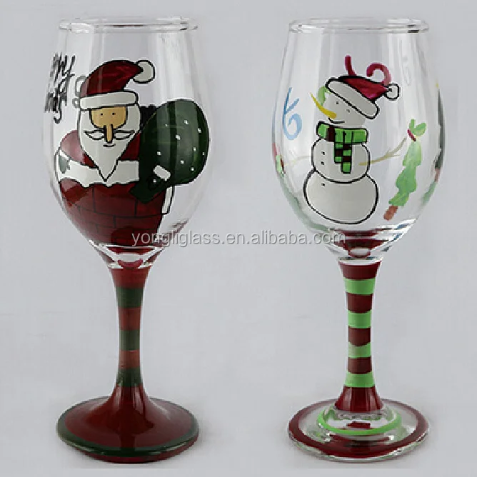 Factory price new product crystal Santa wine glass, wedding favors wine glass, hand painting Christmas snowman superb glass cup