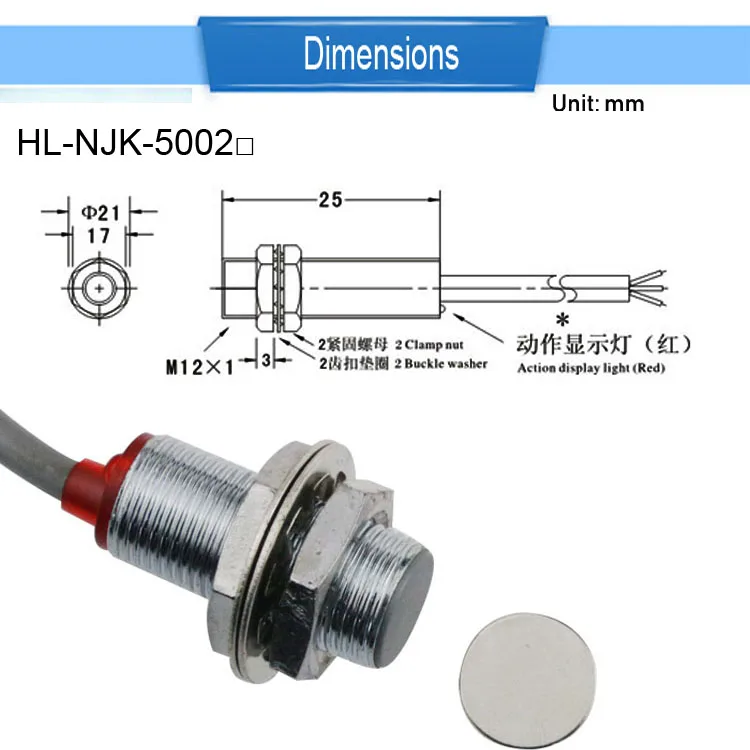 NJK-5002A PNP NO Magnetic induction Proximity Switch hall sensor switch 