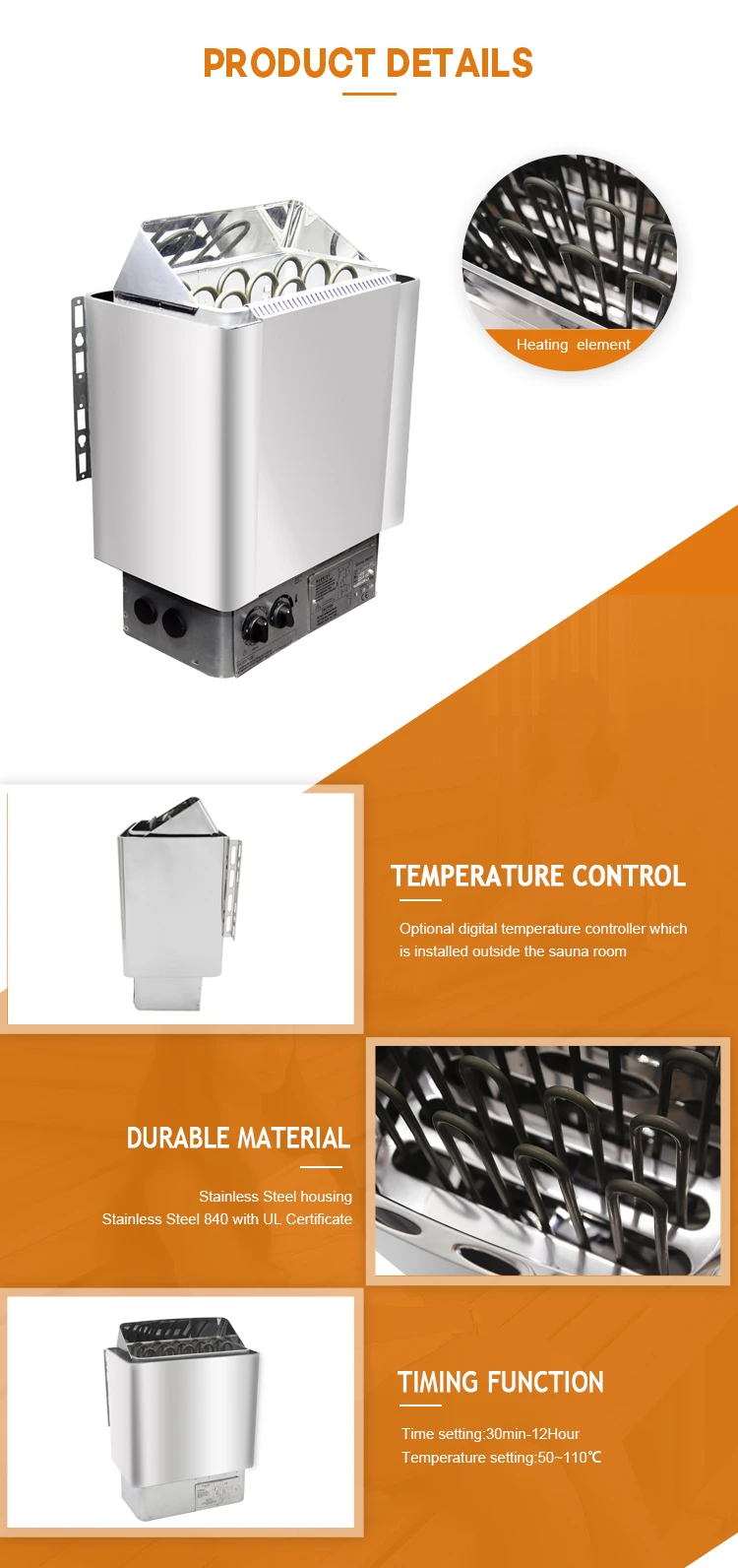 sauna heater with computer control panel