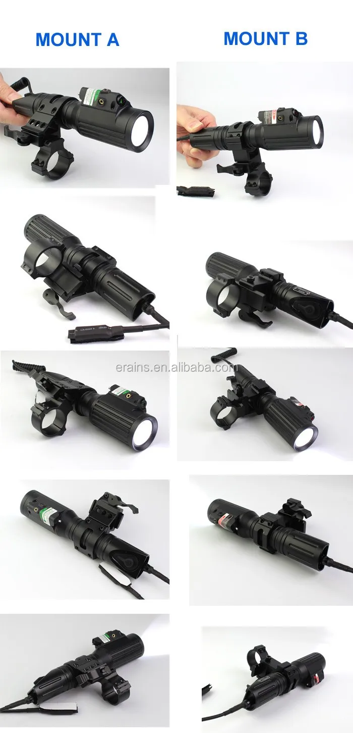 ES-LS-1KLM series 1000 lumens T6 LED light with green or red laser mounted on riflescope with 2 kinds quick release mount.jpg