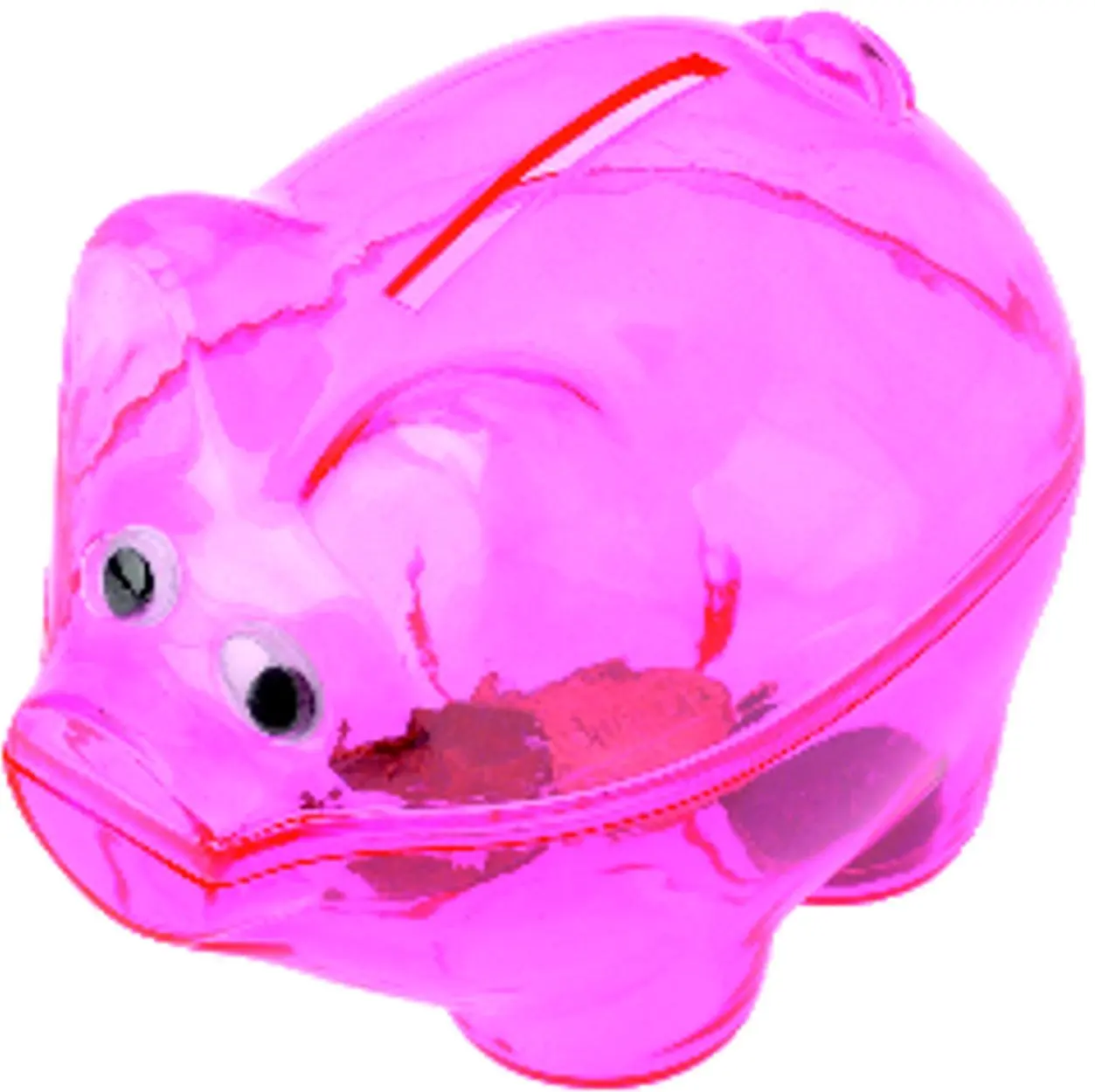 Translucent Pink Plastic Piggy Savings Money Coin Bank In Translucent Pink Plastic Piggy Savings Money Coin Bank