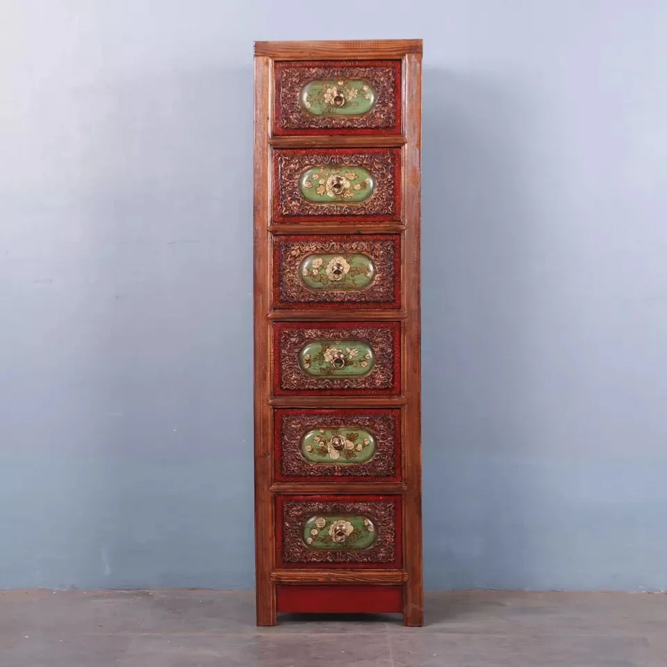 Classical Chinese Chest Of Drawers Solid Wood Garden Handpainted