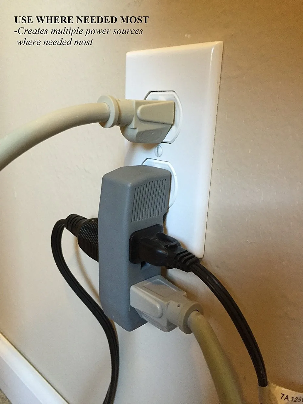 3 Way Outlet Wall Tap Vertical Shape Triple Prong Wall Splitter