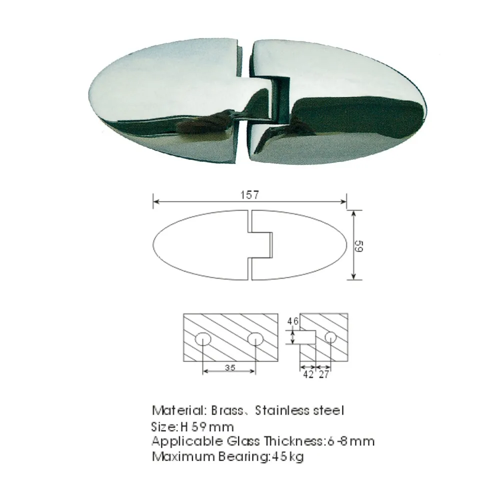 Aluminum Profile Hinge Frameless Glass Shower Door