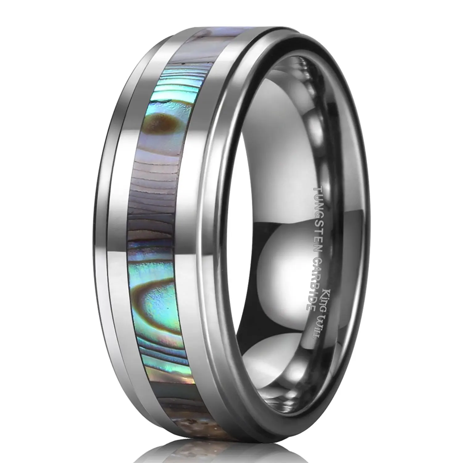 TUSEN JEWELRY 8mm Tungsten Wedding Band Natural Abalone Shell Inlay Tungsten Carbide Ring