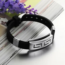 Splendid Punk Rubber Stainless Steel Wristband Clasp Cool Cuff Bangle Men’s Black Bracelet