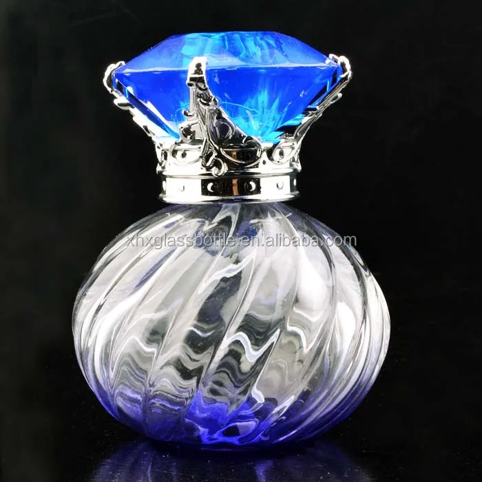 High End Woman Beautiful Blue Purple Perfume Glass Bottle With Blue