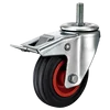 European industrial total lock brake threaded stem caster with rubber castor wheel