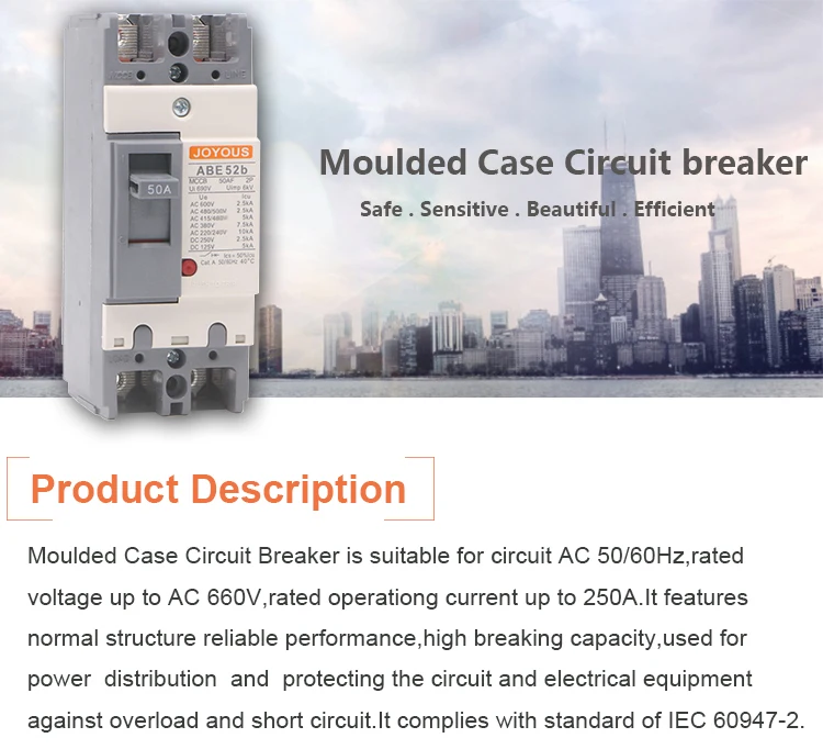 Moulded Case Circuit Breaker Abe 2 Phase Mccb 50 Amp Circuit Breaker
