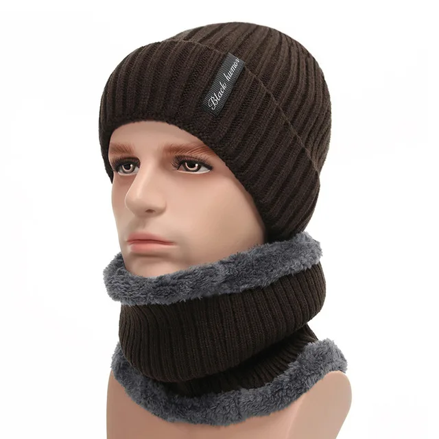Winter Beanie Men Scarf Set Knitted Hat Caps Mask Bonnet Baggy Warm ...