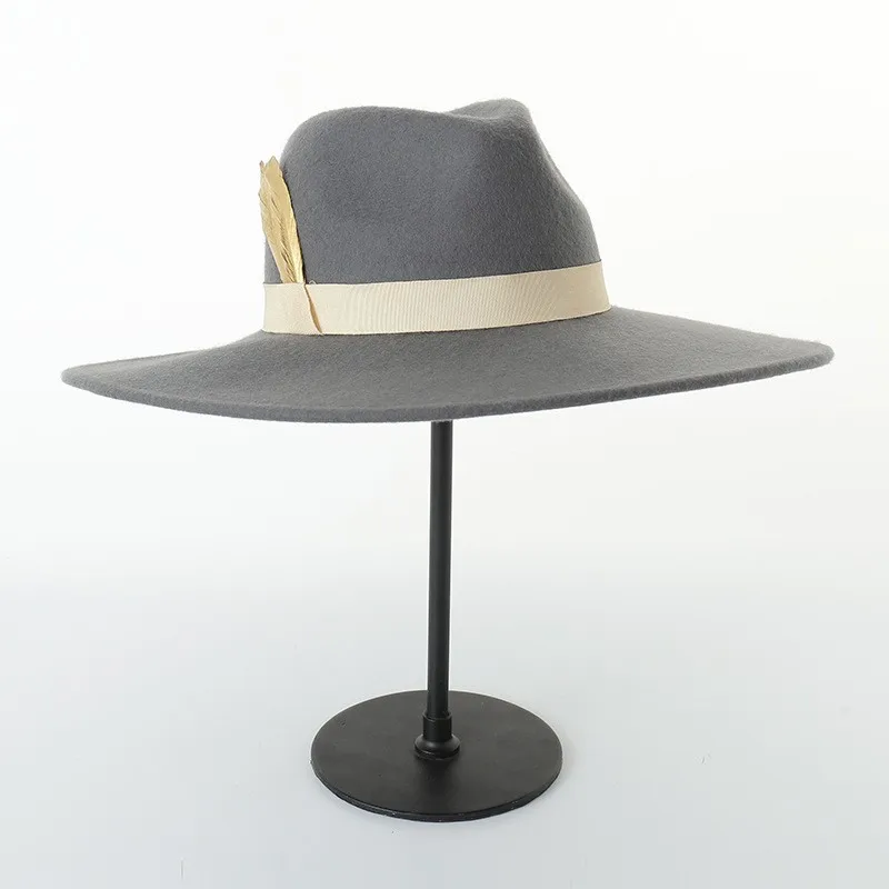 Feather Decoration 12.50cm Wide Brim Fedora Hat Made Of Wool Felt Buy Feather Wool Felt Hat