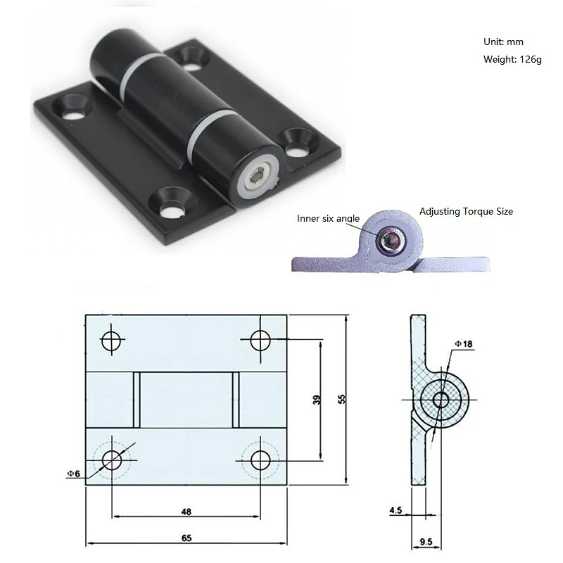Silver Adjustable Torque Hinge Position Control Hinge 45 x 34mm 