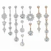 Flower Clear CZ Dangle Belly Button Ring Free Sample Belly Bar Piercing