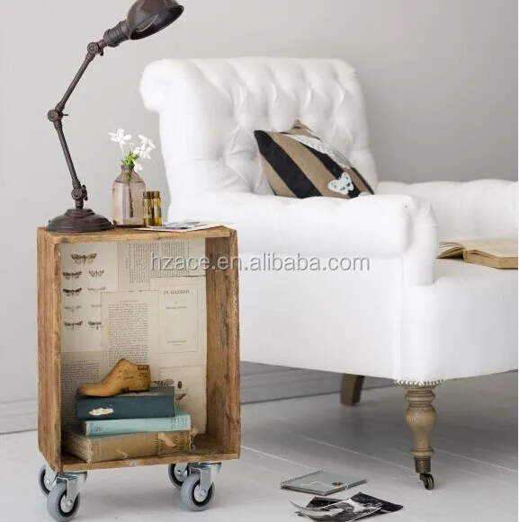 Rustic Wooden Side Table With Wheels