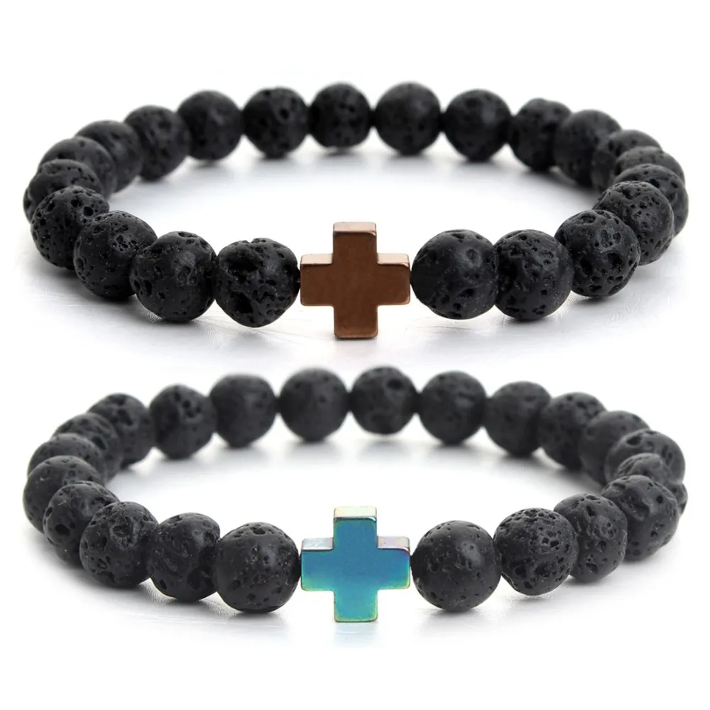 New Hematite Cross Jewelry Black Color Wind Cracked Agate Beads Men
