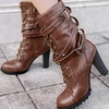 Wrap Buckle Cone Heel Combat Boots