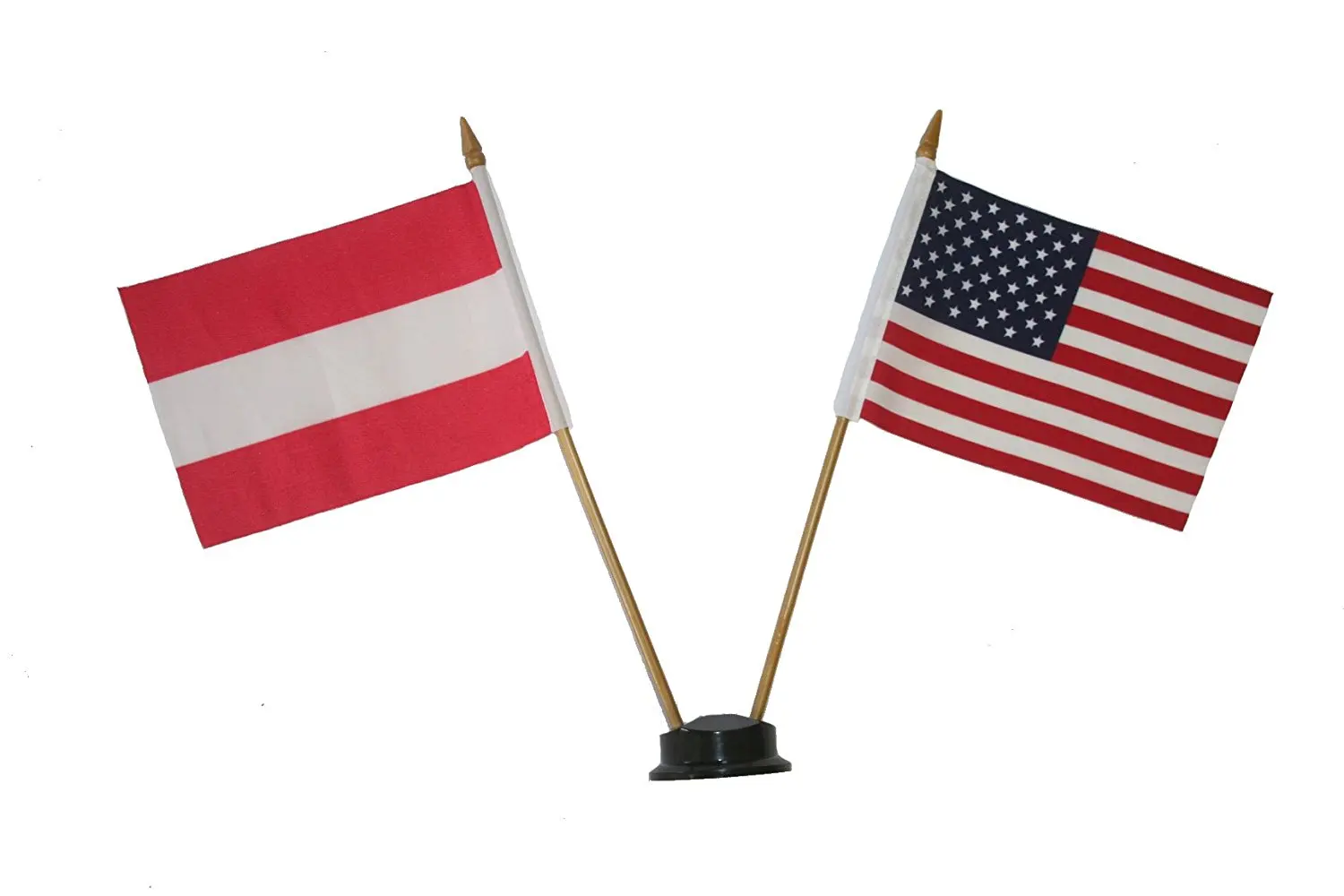 USA & AUSTRIA plain Small 4 X 6 Inch Mini Double Country Stick Flag Banner with BLACK STAND on a 10 Inch Plastic Pole .. New