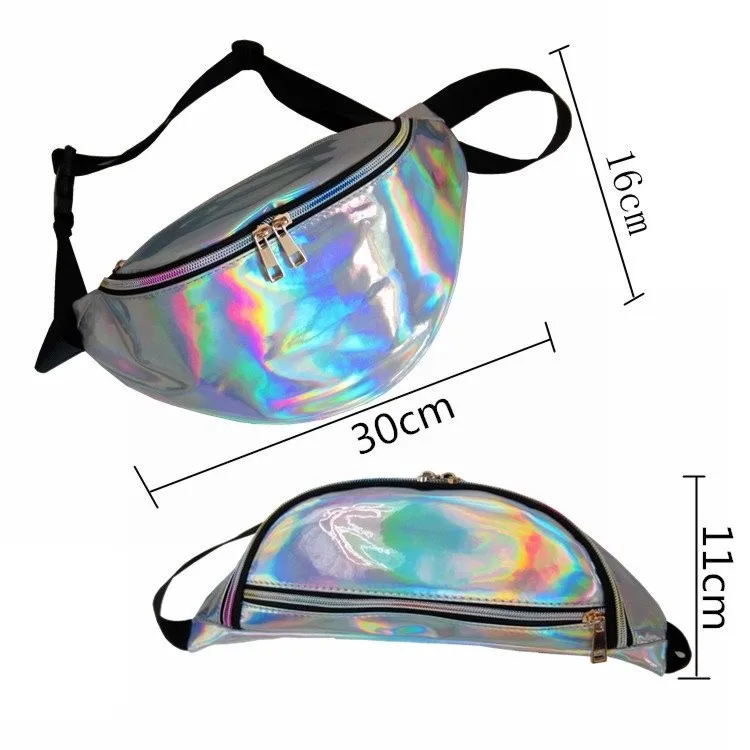 wholesale girl transparent waist bag neon laser holographic glitter pvc clear fanny pack.jpg