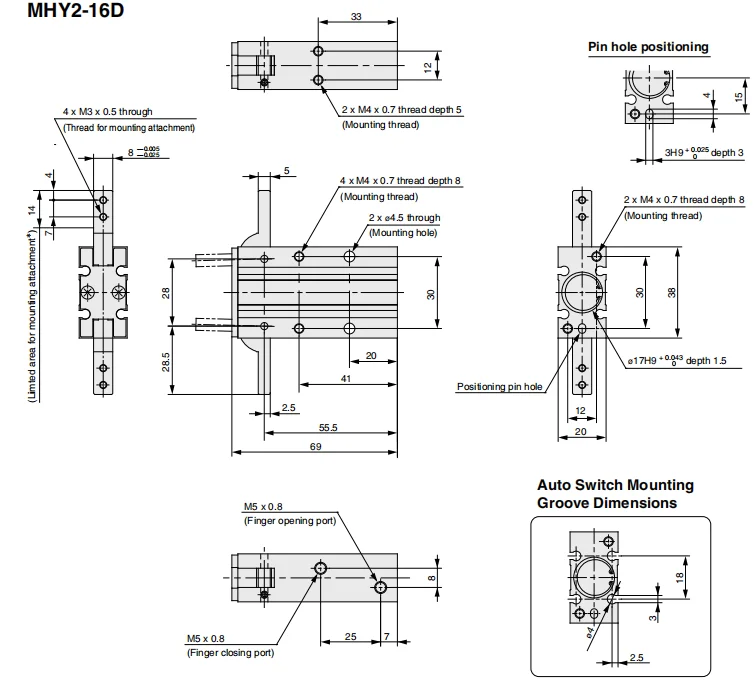 Mhy2 Series Pneumatic Fingers Air Gripper For Clamping Digital Cylinder ...