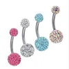 Queena Stainless Steel Navel Piercing Jewelry Women Top Belly Rings Crystal Balls Belly Button Rings