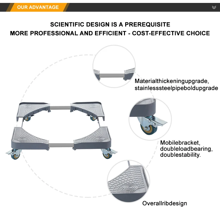 Base mobile de support mobile de double stabilité pour la machine à laver et le réfrigérateur