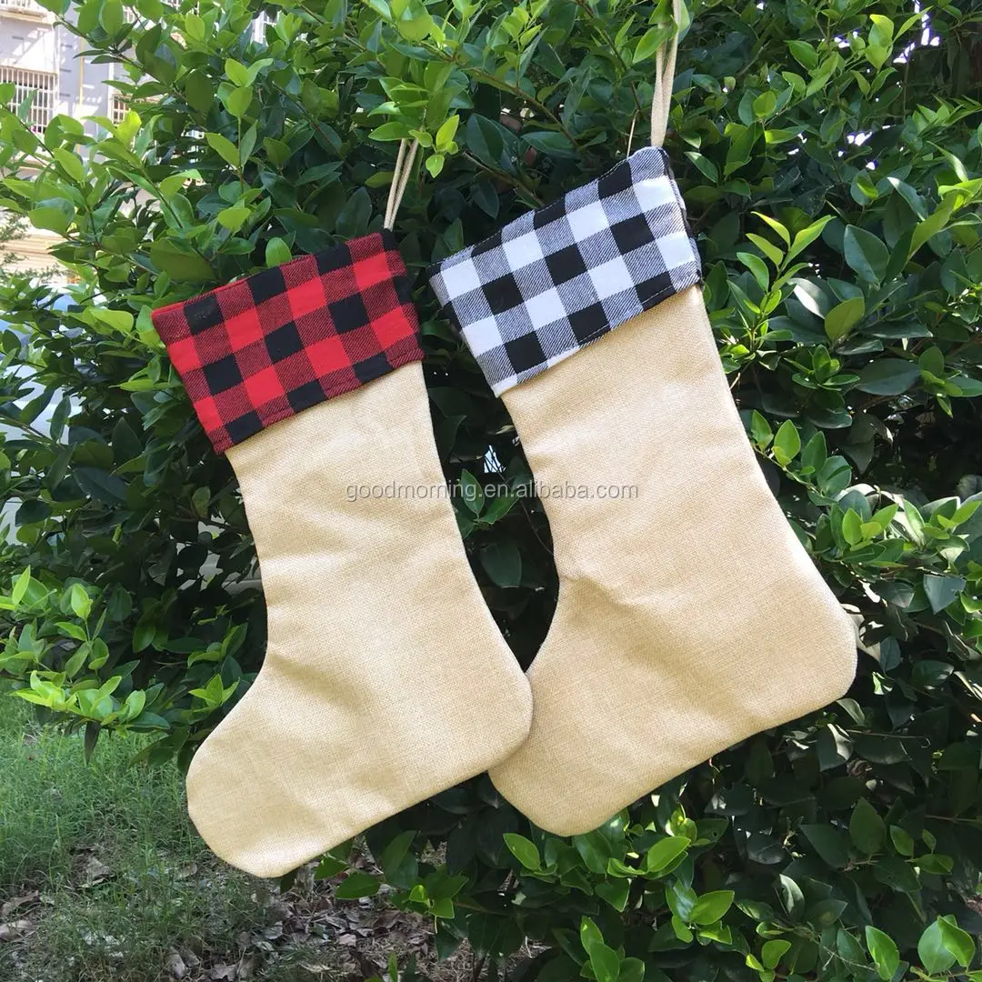 Personalized Sublimation Buffalo Plaid Burlap Christmas Stocking Buy