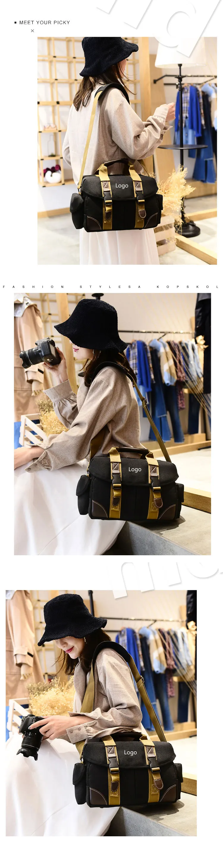 2019 professional manufacturing vintage canvas waterproof digital DSLR fashion video camera bag