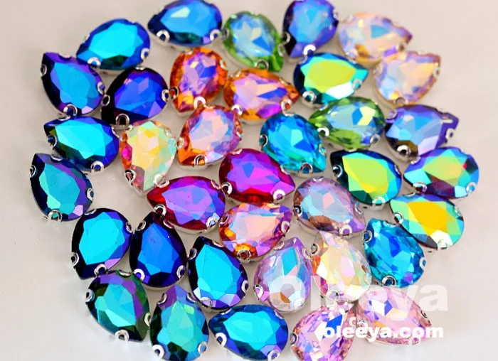 Factory Hot Sale Rhinestones Button AB Color Teardrop With D Claw Sew on Rhinestone for Wedding Dress