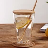 Fancy High Quality Double Wall Glass Tumbler with Wooden Lid