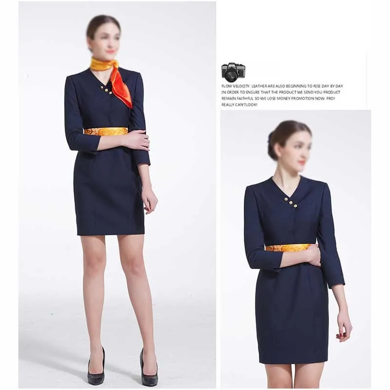 Blue Long Suit Business Attire Couture Air Dress Airline Stewardess ...