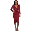 Nightwear Pencil Sexy Women long sleeve midi girls blank ruffle wrap dress