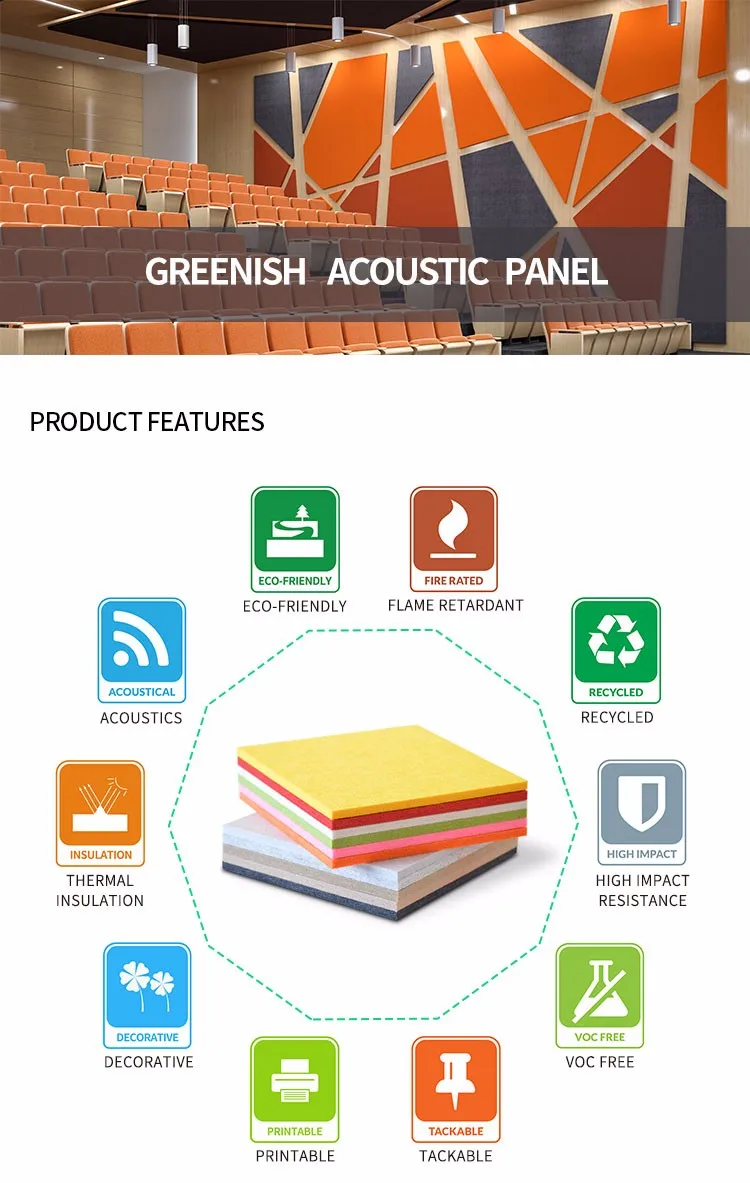 Eco-friendly Polyester Fiber Acoustic Wall Panel With Soundproofing