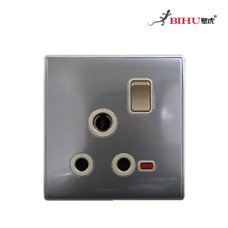 15a 3 Pin Plug and Socket Discount Wholesale Stainless Steel Wall Socket Standard Grounding Residential / General-purpose