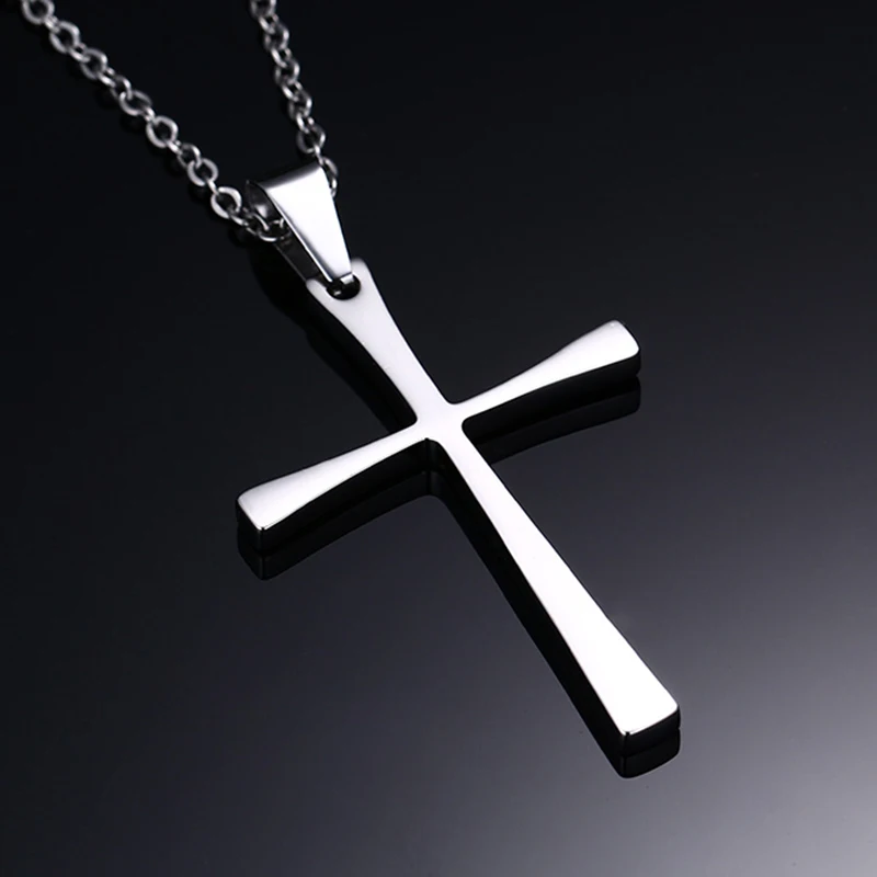 religion jewelry Pendant Necklace Men Stainless Steel Chain simple Jesus Cross Necklaces