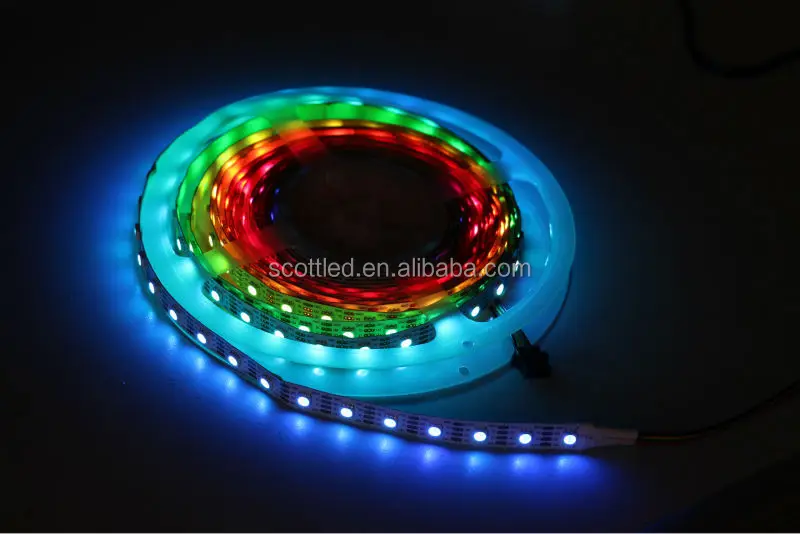 APA102 battery powered led strip light, 60LEDs/m with 60pcs WS2801 IC built-in the 5050 SMD RGB LED Chip;DC5V, White PCB