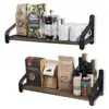 Rustic Village Wood Wall Mount Floating Wall Shelf Farmhouse Shelving Decor Kitchen Storage 16 Inch with Iron Brackets Set of 2