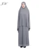 In Stock Modest Wear Muslim Women Solid Color Overhead Jilbab Two Piece Hijab Abaya Khimar Headscarf Prayer dress