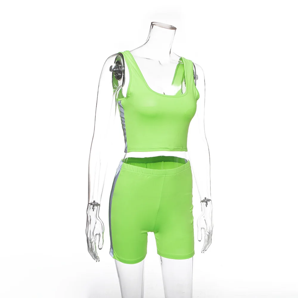 Lumbar Sexy Vest High Female Waist Tight Sleeveless Shorts Reflective Strip Women Jumpsuit