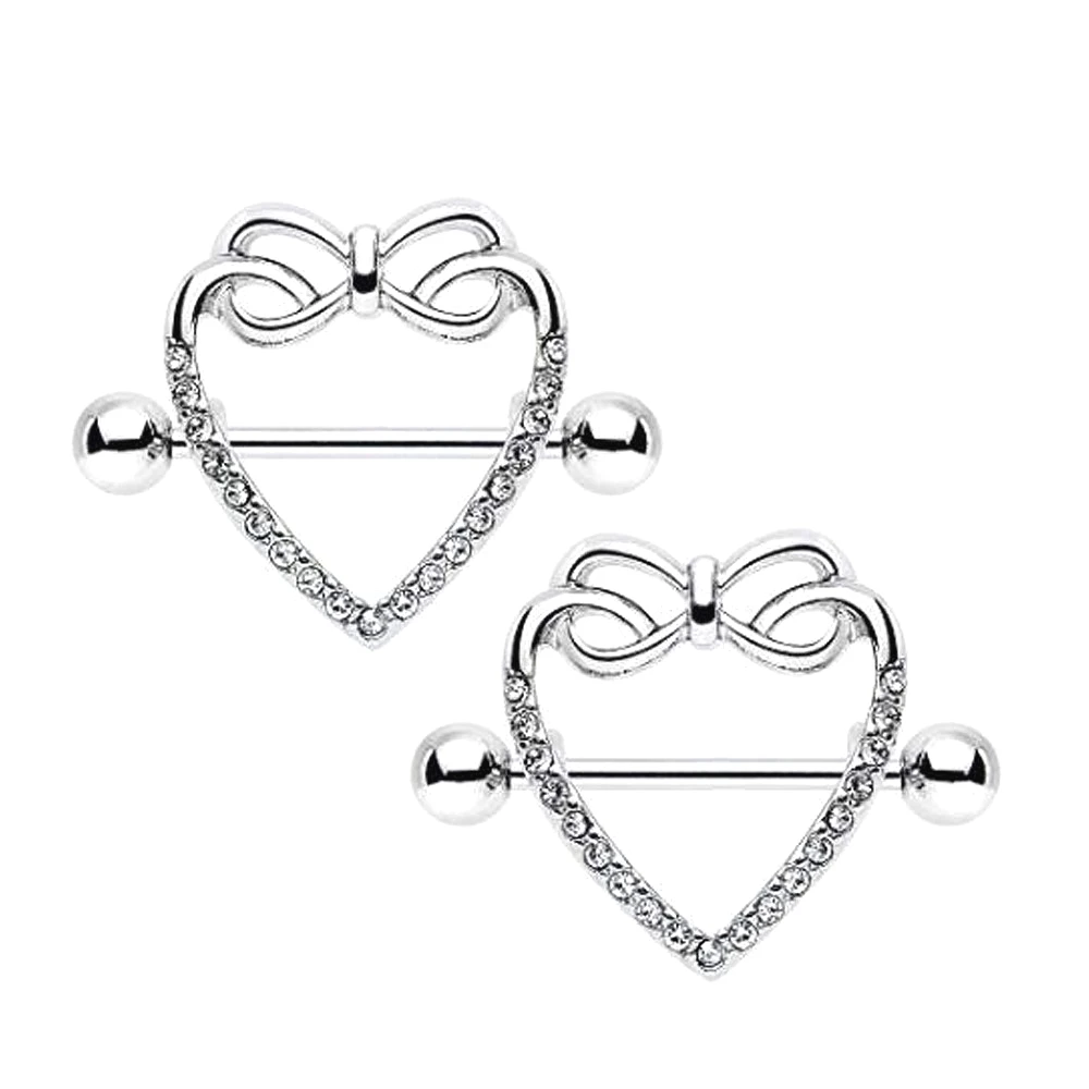 Wholesale Unique Nipple Shield Ring Barbells Cz Crystal Paved Heart