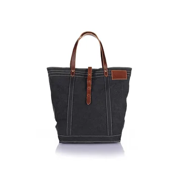 Wholesale Women Waxed Canvas Tote Bag With Leather Handles,Fashionable Women Waxed Canvas ...