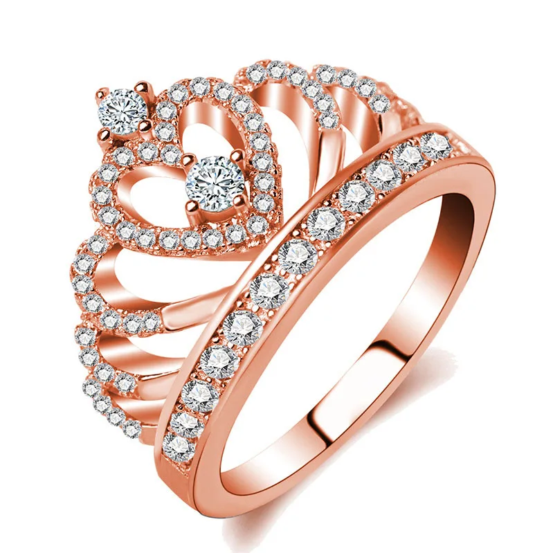 Wholesale Luxury Design Wedding Rings For Women Rose Gold Color Cubic Zirconia Crown Rings Female Fashion Gifts