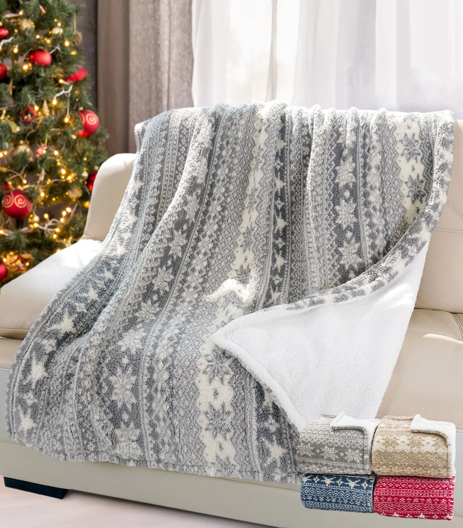 Buy Snowflake Sherpa Throw Blanket 50" x 60", Super Soft ...