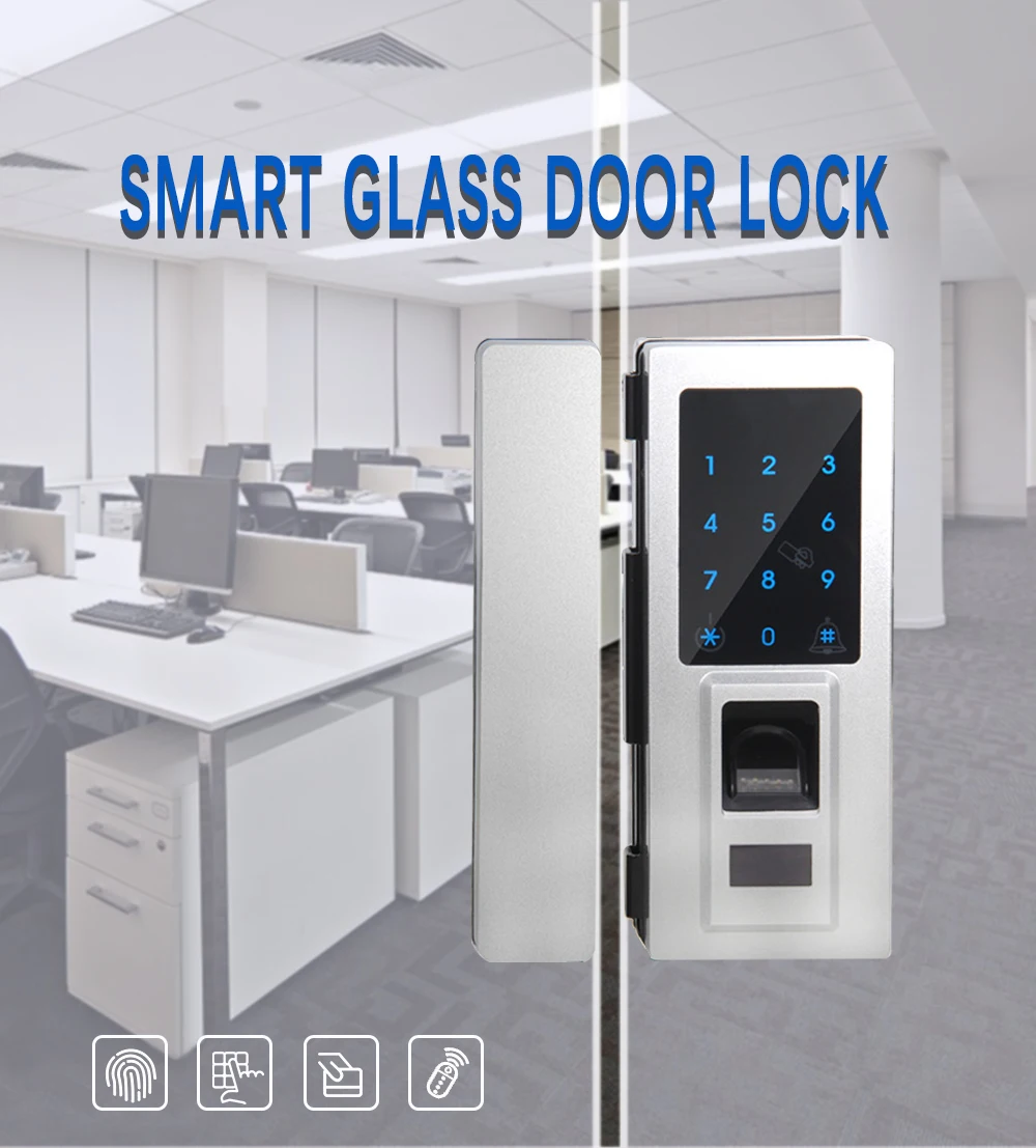 Smart Office Entrance System Remote Control Password Fingerprint Biometric Glass Door Lock