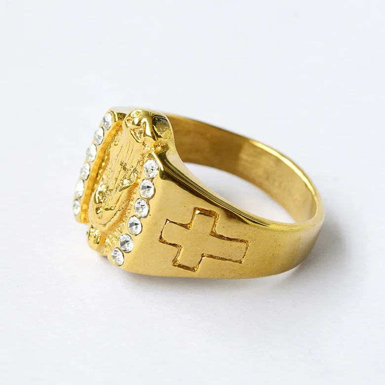 Custom Stainless Steel With Diamond Catholic Ring - Buy Diamond Accent