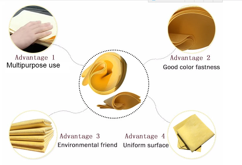 Blue/yellow needle punched pu coated leather chamois fabric with hole