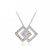 Double square shape pendant setting with zircon stone 925 sterling silver pendant necklace