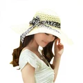 Sodial R Beige Summer Exquisite Leopard Ribbon Bowknot Decorated Openwork Sun Hat For Women